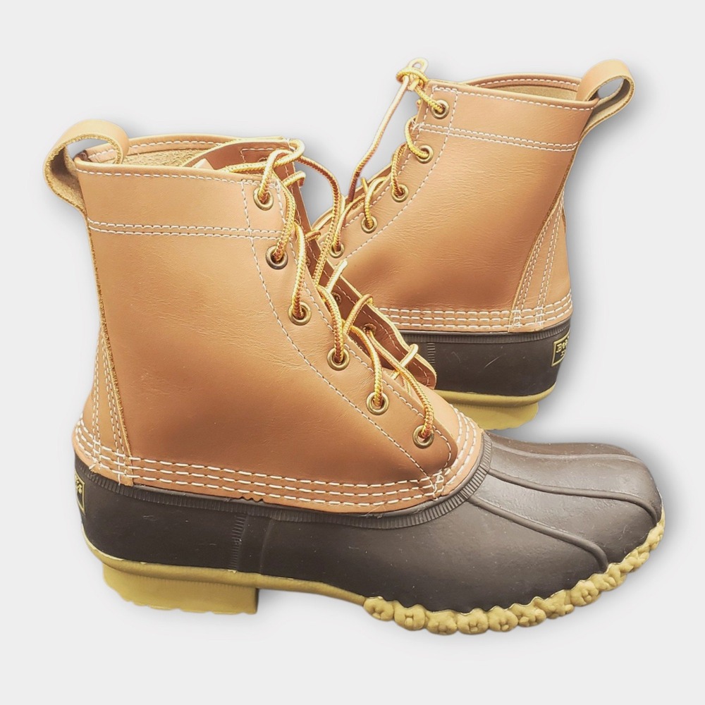 LL Bean Boots 8 Inch Womens 8 M Tan Brown Leather Duck Boots 175064 Made USA